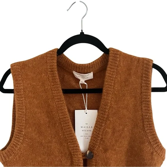 Sezane Maxime Gilet Cardigan in Ochre NWT XXS - Picture 3 of 8